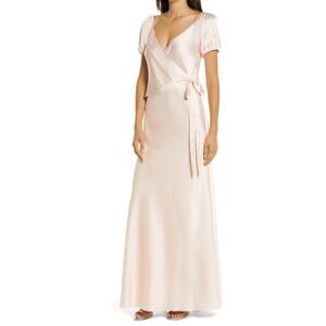 New WAYF The Bea Faux Wrap V-Neck Dress in Blush Women's Size 8